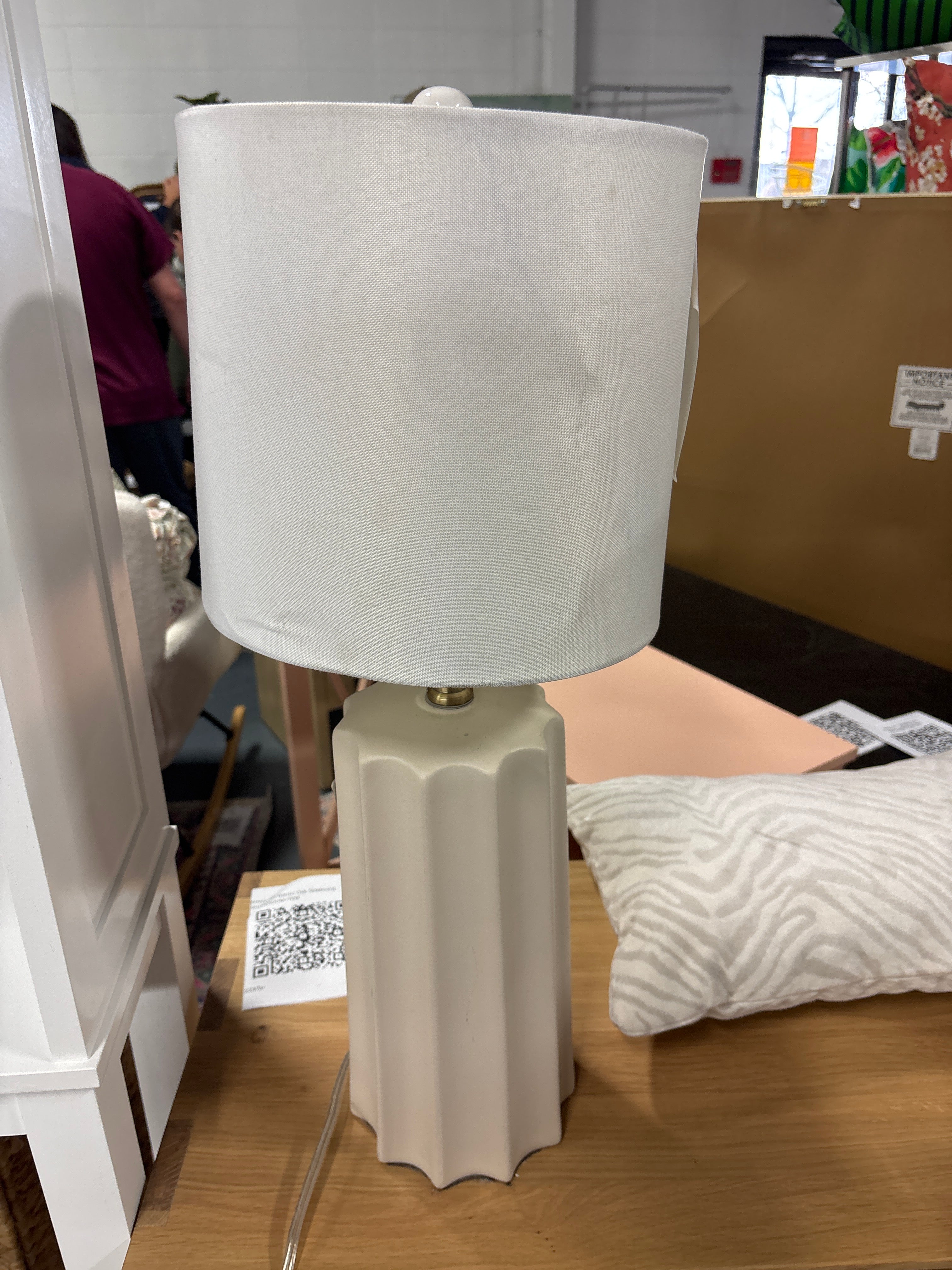 24.75"x13" Ribbed Ceramic Table Lamp Cream SHOWROOM ITEM