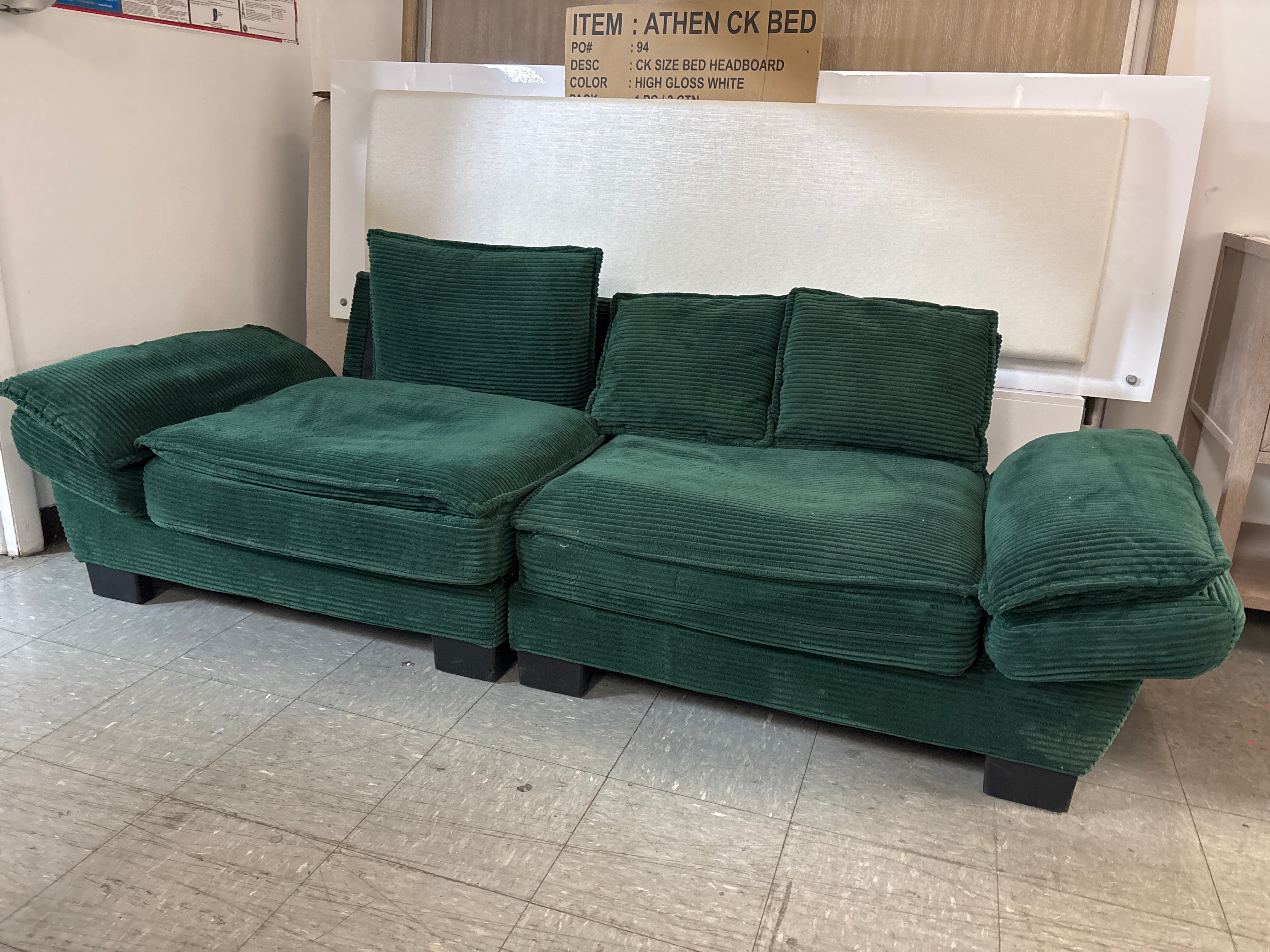 CAVINAS Adjustable Modern Home Sofa Chair - Green Corduroy SHOWROOM ITEM