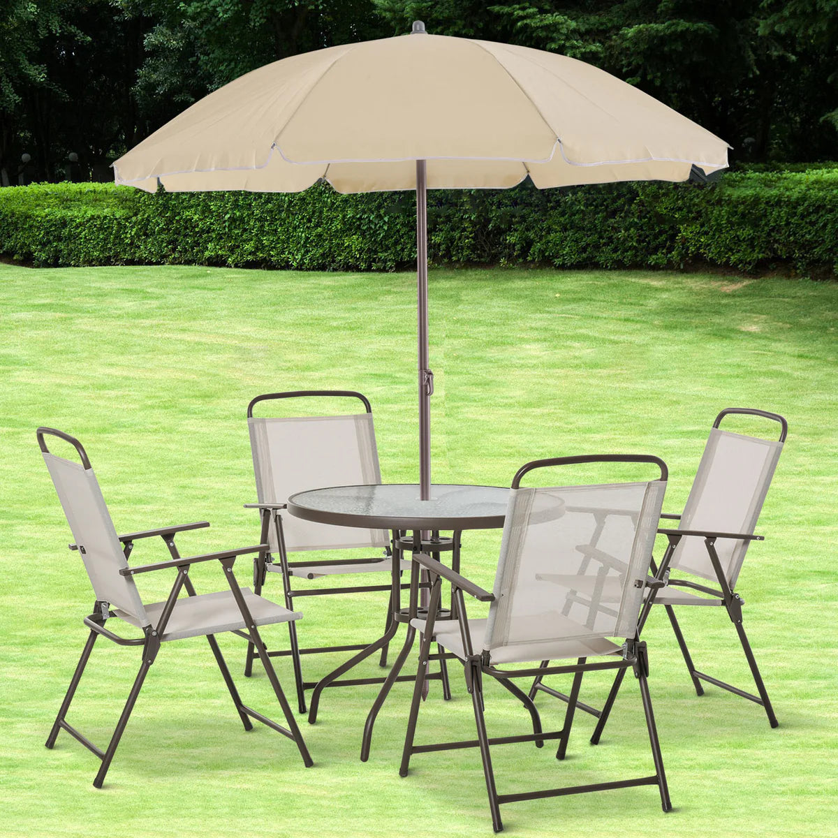 6 Piece Outdoor Dining Sets for 4 with Umbrella