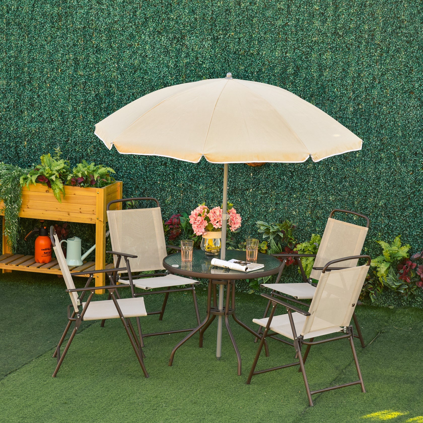 6 Piece Outdoor Dining Sets for 4 with Umbrella