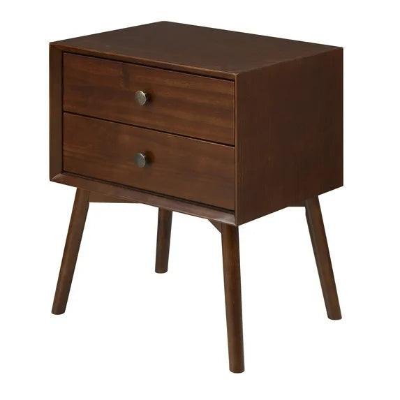 2-Drawer Wood Nightstand, Dark Walnut