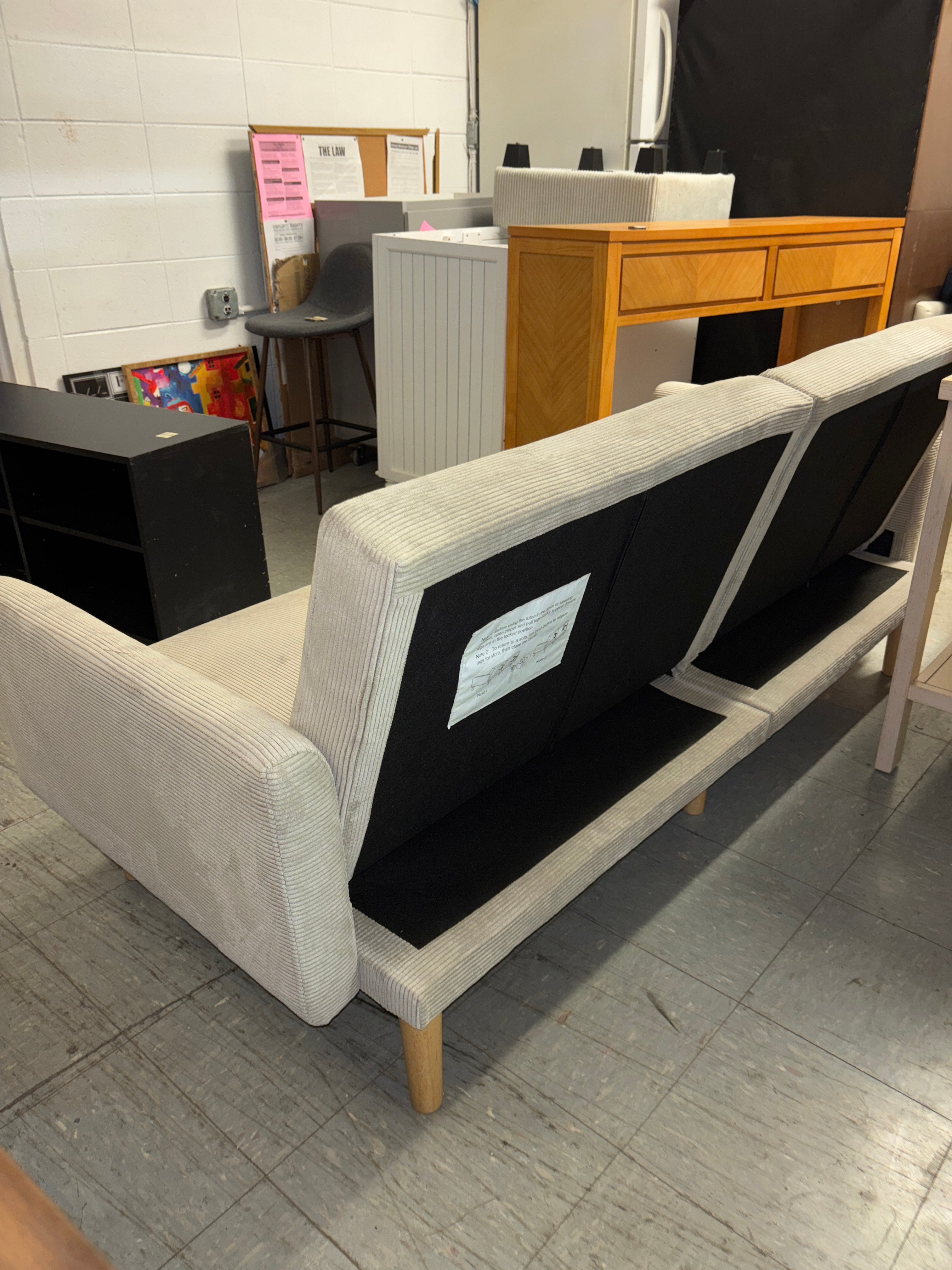 72" Mid Century Modern Futon Sofa - Taupe Corduroy SHOWROOM ITEM