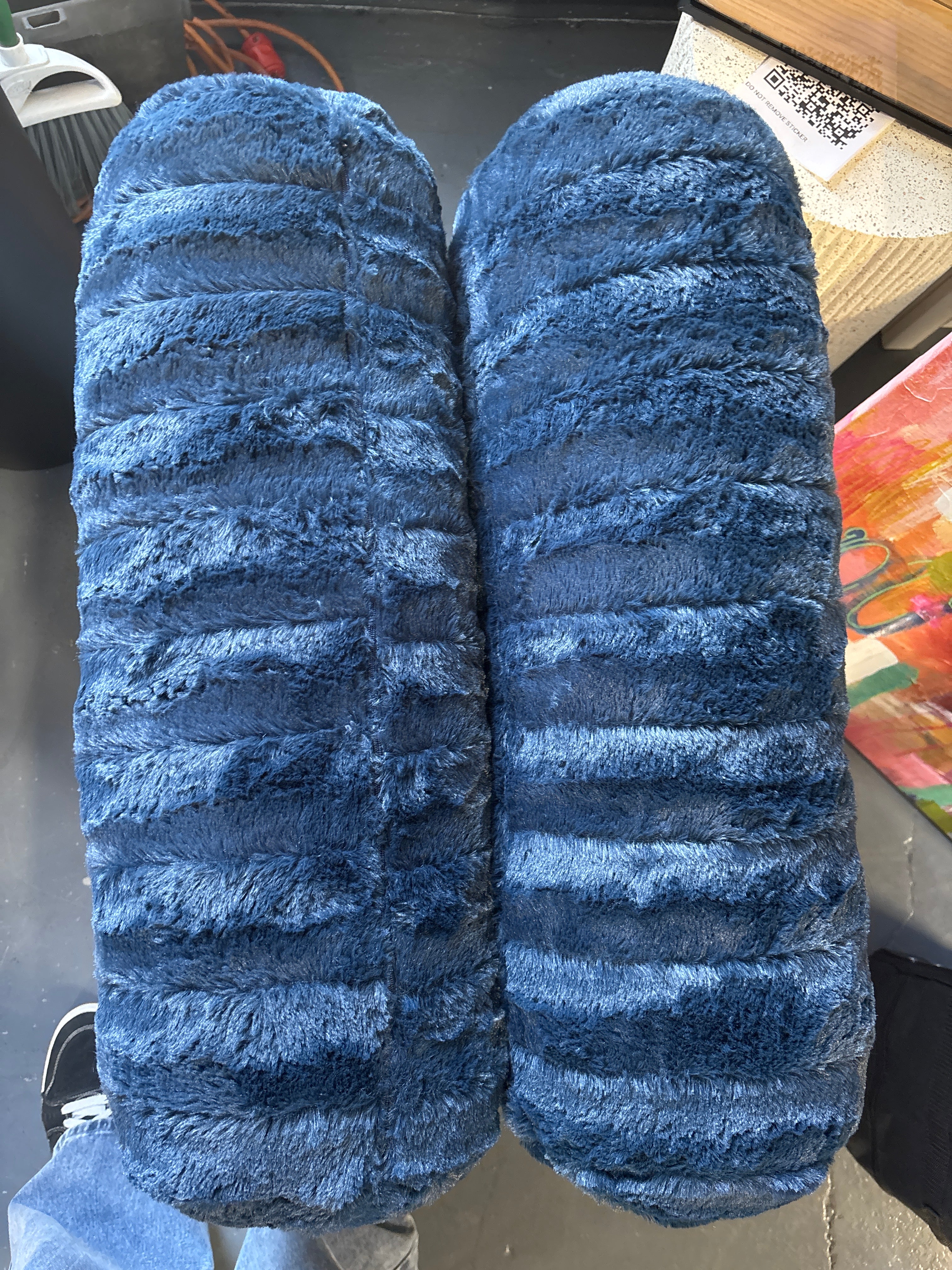 (Set of 2) Cheer Collection Decorative Faux Fur Bolster Pillows - Blue SHOWROOM ITEM