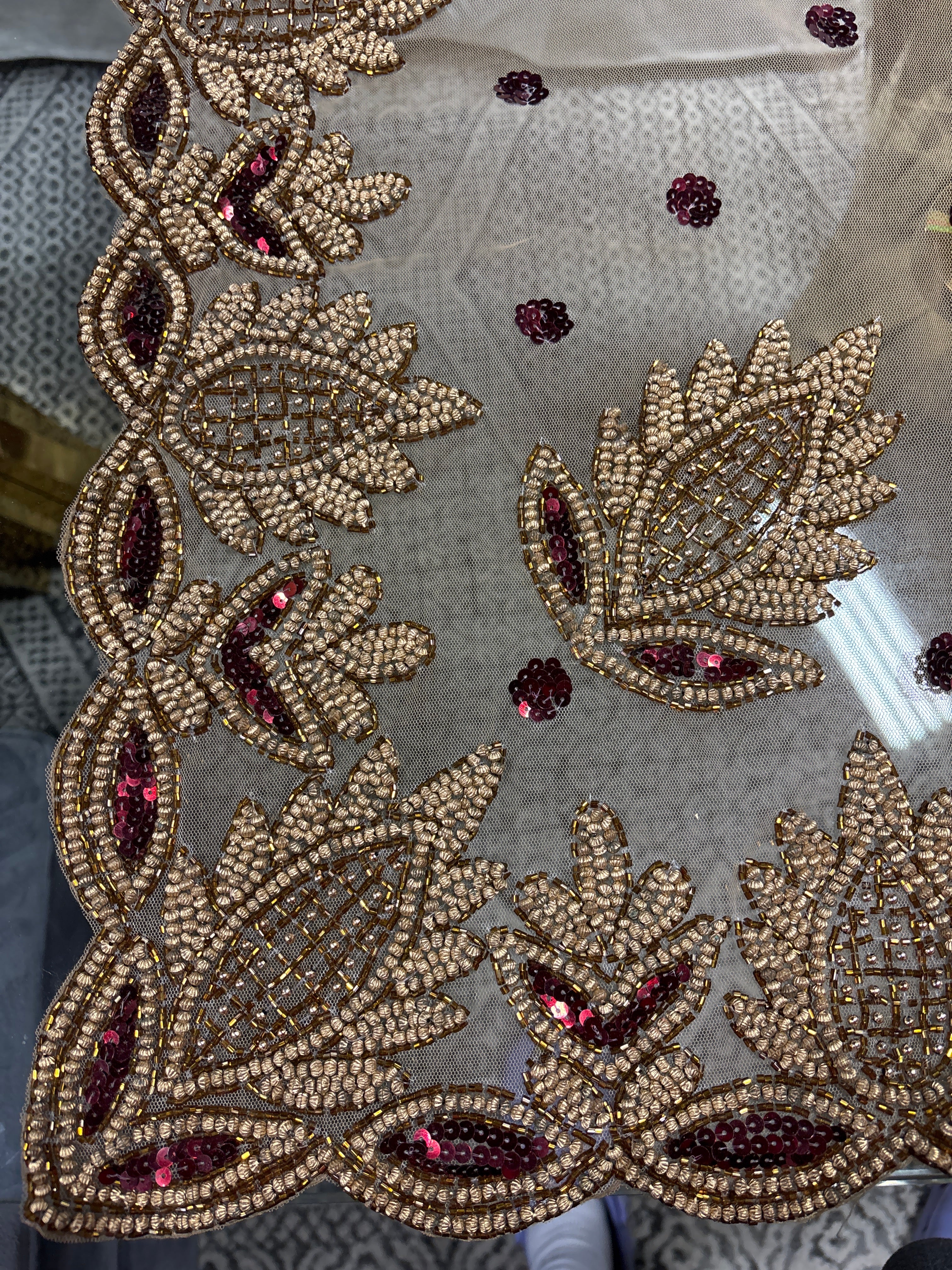 Lakshmi Collection Elegant Hand Beaded Table Cloth Burgundy SHOWROOM ITEM
