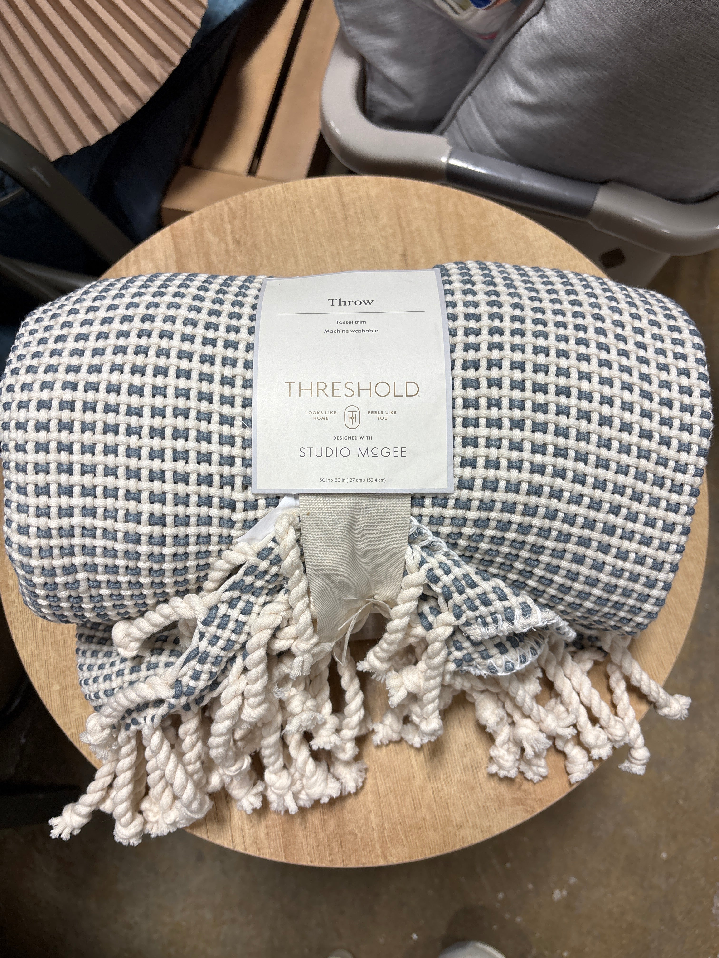 50"x60" Border Stripe Woven Throw - Blue & Cream SHOWROOM ITEM