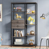 Bookshelf, 5 Shelf Etagere Bookcase with 2 Drawers
