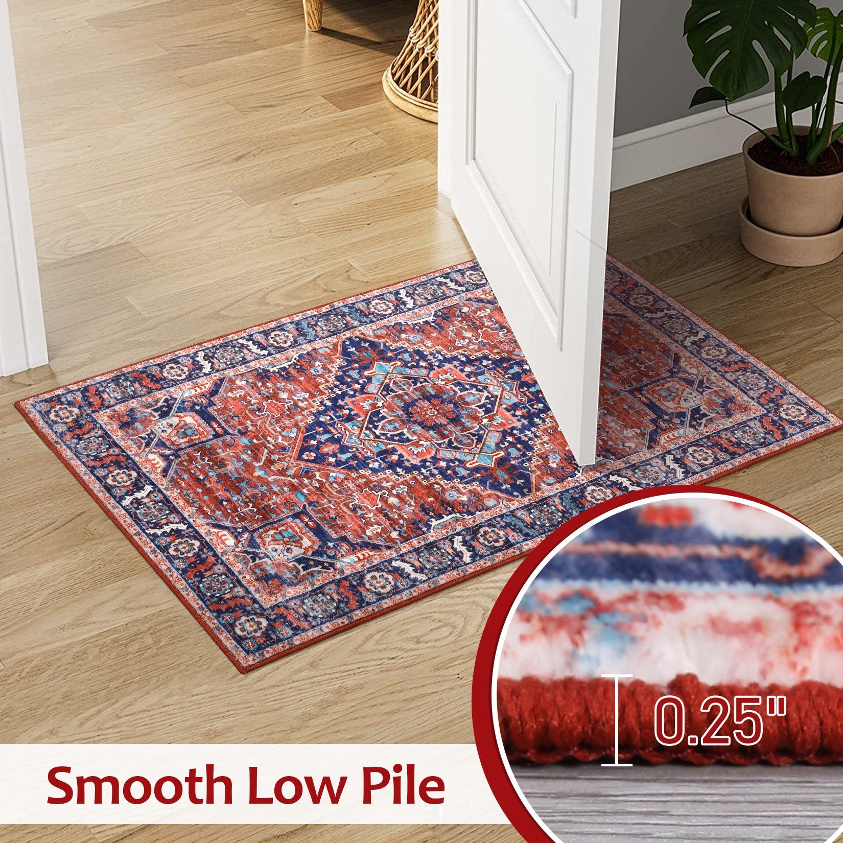 Boho Area Rug Persian Distressed Design, Machine Washable Rug for Living Room Bedroom