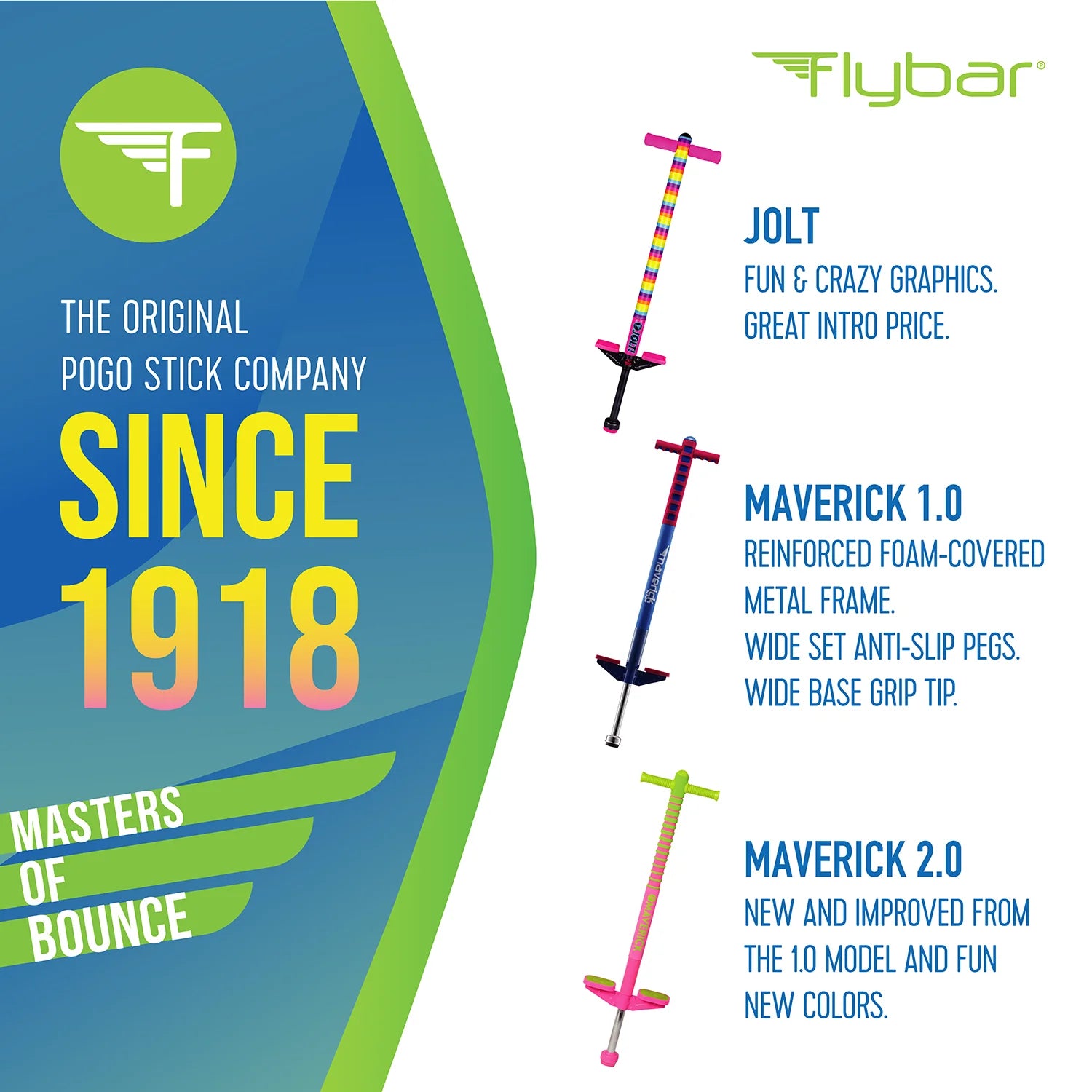 Maverick Foam Pogo Stick for Kids, Outdoor Kids Toys, Green/Blue