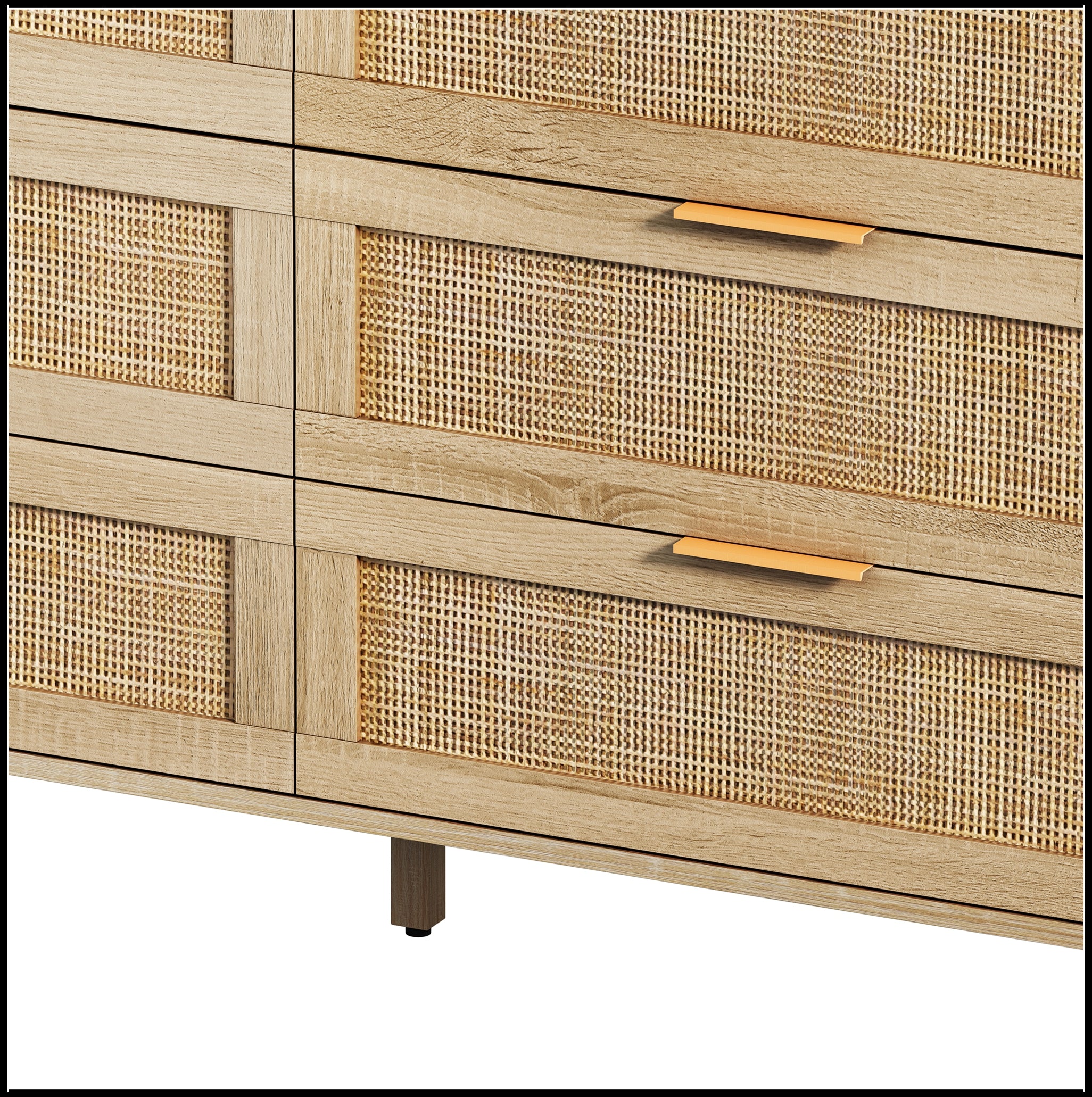 6-Drawers Rattan Storage Cabinet Rattan Drawer, Natural