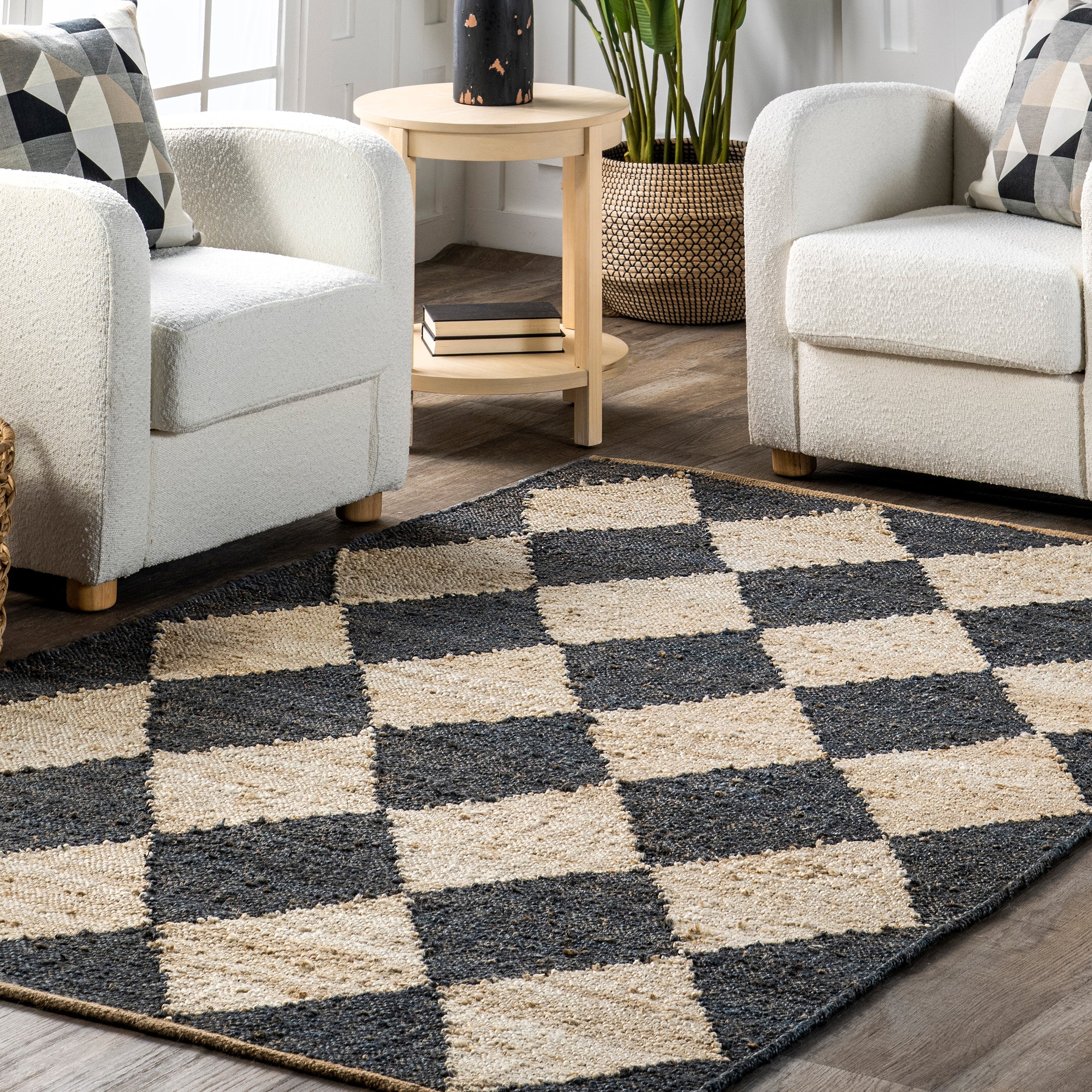 Diamond Checkerboard Jute Area Rug 5'x8'