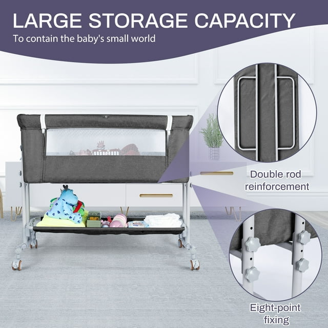 Baby Bassinet Bedside Sleeper Bassinet For 0-6 months Baby Unisex (Dark Gray)