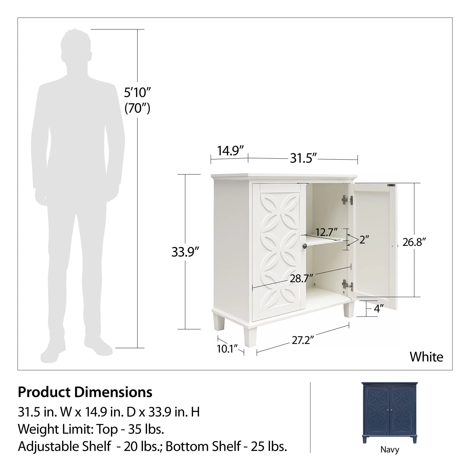 Branwen Double Door Accent Cabinet, White