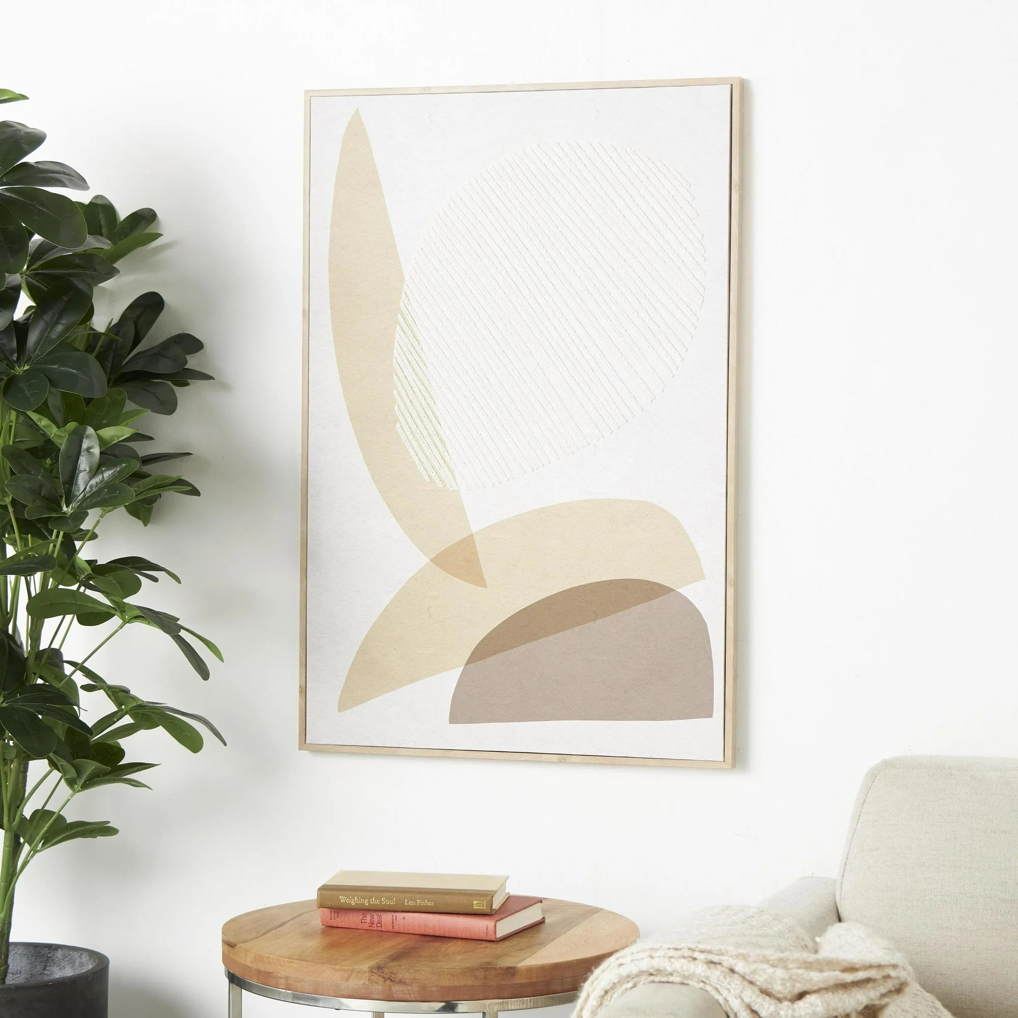 Brown Wooden Overlapping Shapes Abstract Wall Decor with White Fabric Detailing