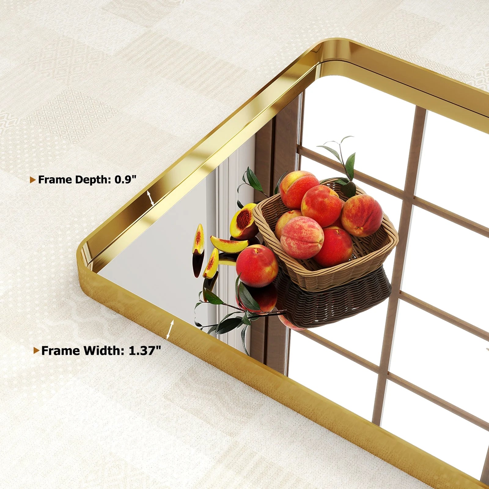 Bathroom Mirror, Modern Round Corner Vanity Wall Mirror, Gold