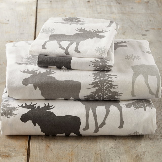 Turkish Cotton Printed Flannel Sheet Set (Full, Moose)