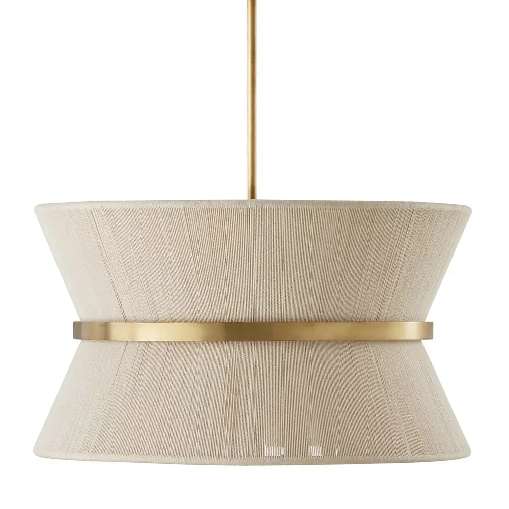 8-Light Patinaed Brass/ Bleached Natural Rope Woven Fabric Tapered String Drum Chandelier - Natural Ivory Rope