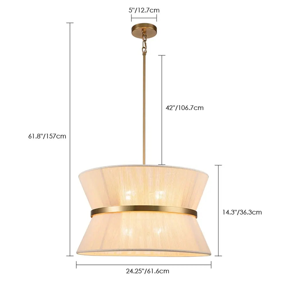 8-Light Patinaed Brass/ Bleached Natural Rope Woven Fabric Tapered String Drum Chandelier - Natural Ivory Rope