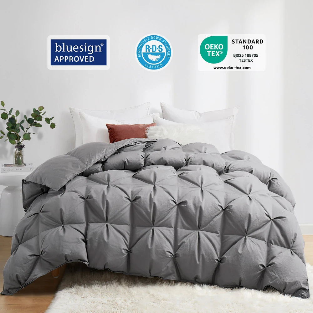800 Fill Power 700 TC 93 Percent Winter White Goose Down Comforter - Queen/Full - Grey