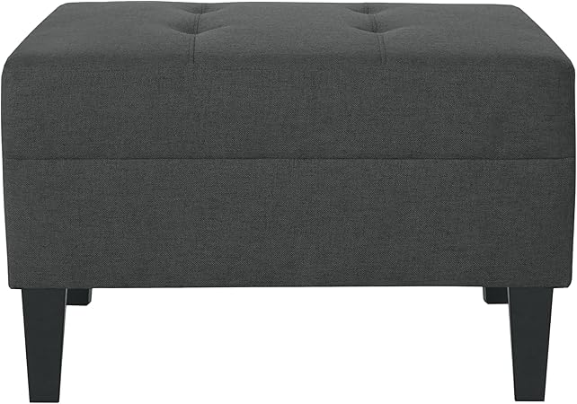 Foot Stools Ottoman 3-in-1 Rectangular Small End Table Padded Seat, Fabric Upholstered Bench, Dark Grey