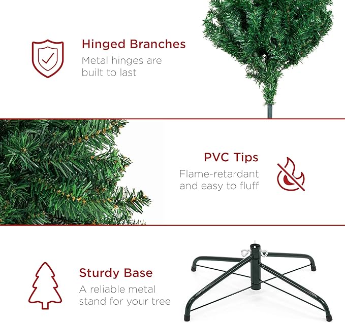 Artificial Christmas Tree, Premium Unlit Hinged Design, Dense Branches Realistic Holiday Décor w/Easy Assembly, Base