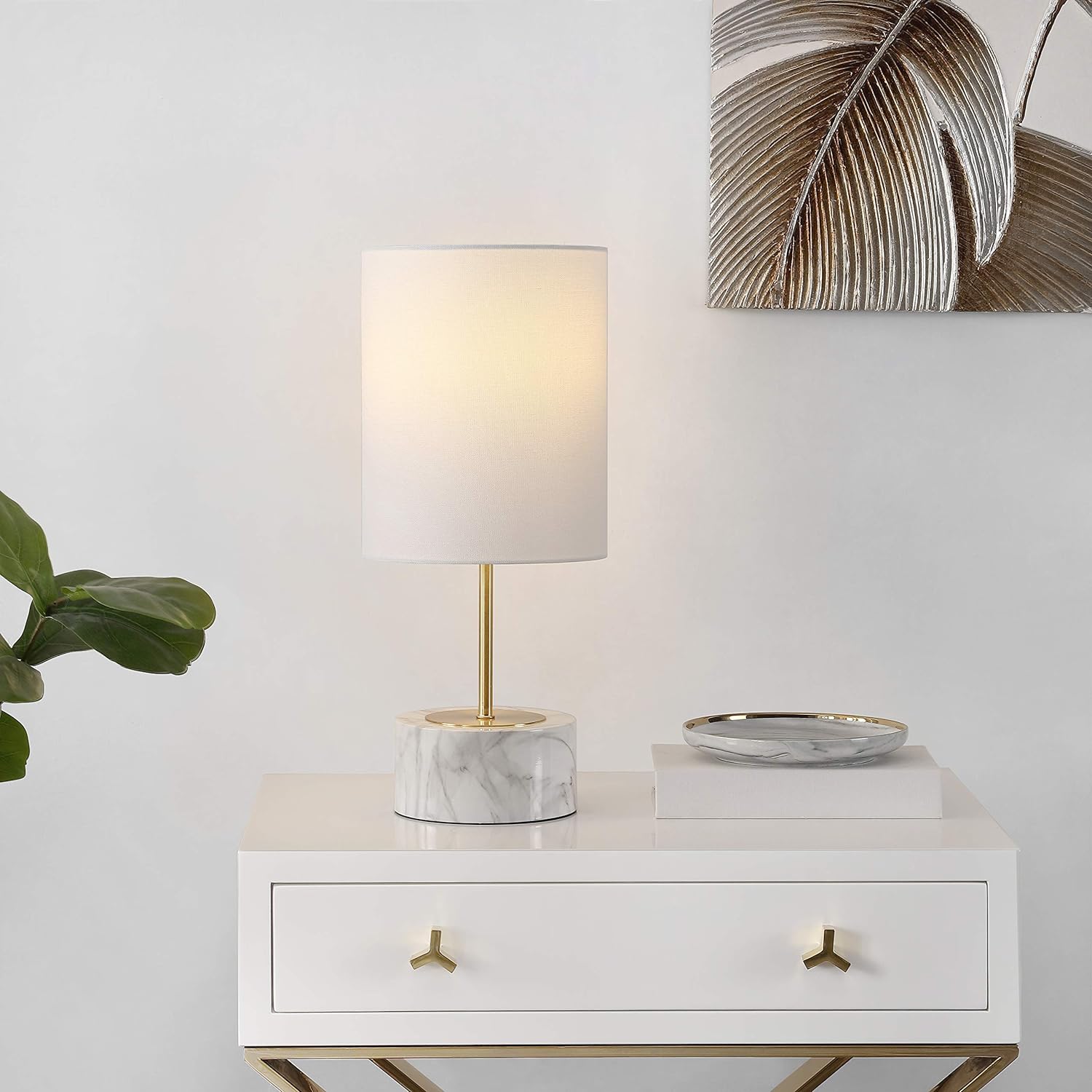 Lighting Collection Kamilah Modern Contemporary USB Charging Port White Marble Base Bedroom Living Room Home Office Desk Nightstand Table Lamp (LED Bulb Included)
