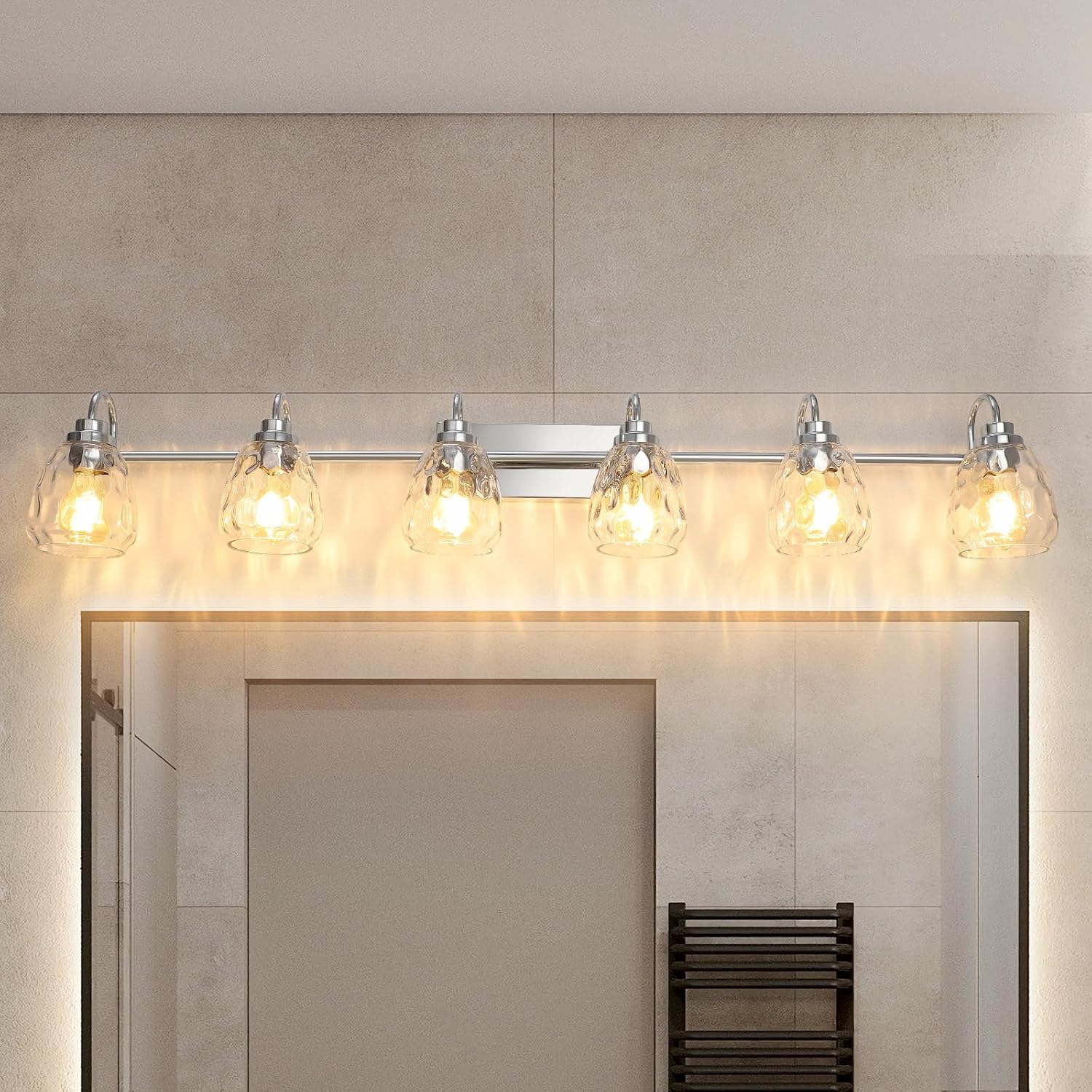 Modern Glass Bathroom Vanity Lights Chrome Fixtures Crystal Wall Mount, 5 Lights