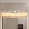 Modern Glass Bathroom Vanity Lights Chrome Fixtures Crystal Wall Mount, 5 Lights