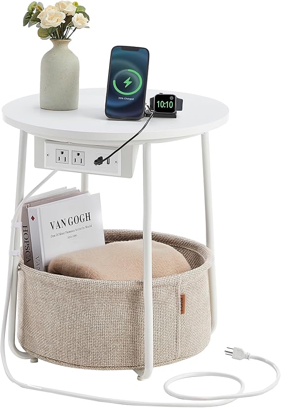 Side Table with Charging Station, Nightstand