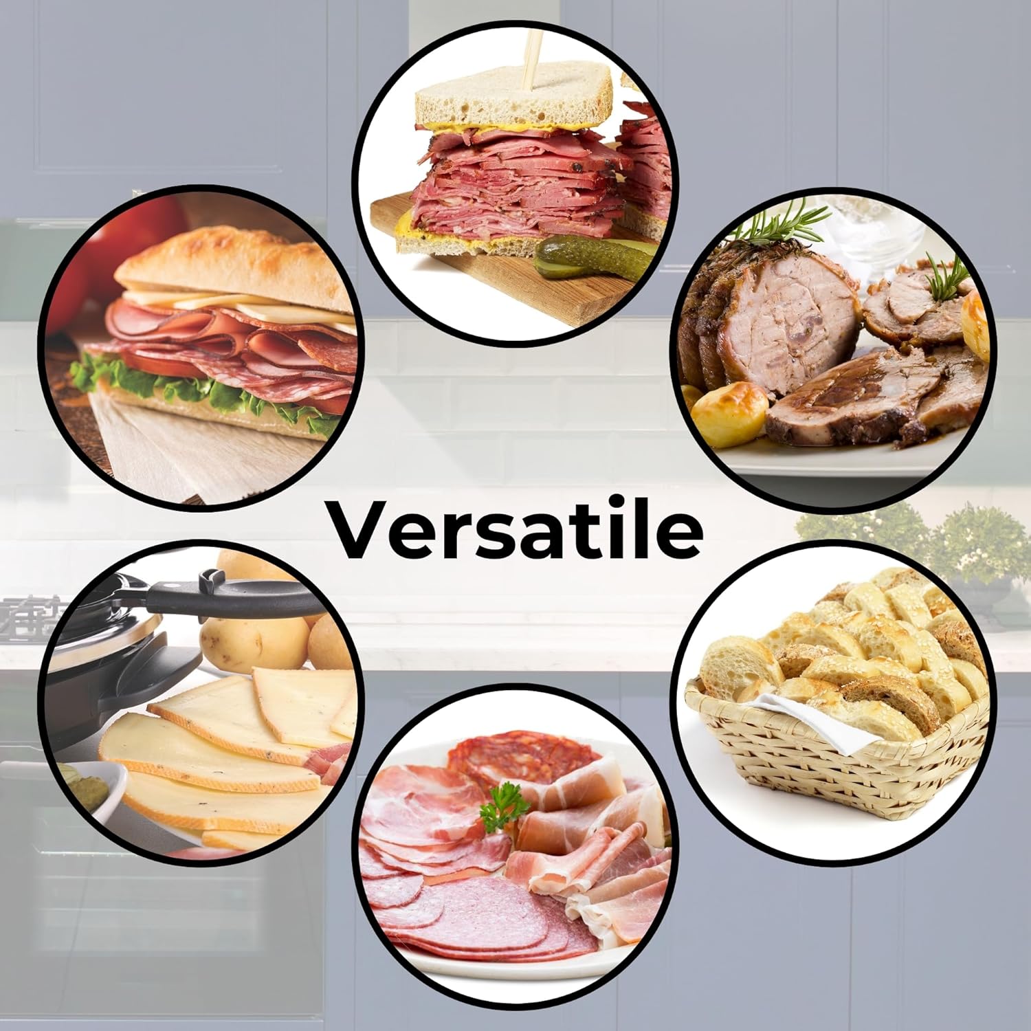 Deli Slicer - Slices Meat, Cheese, Bread -  Stainless Steel Blade