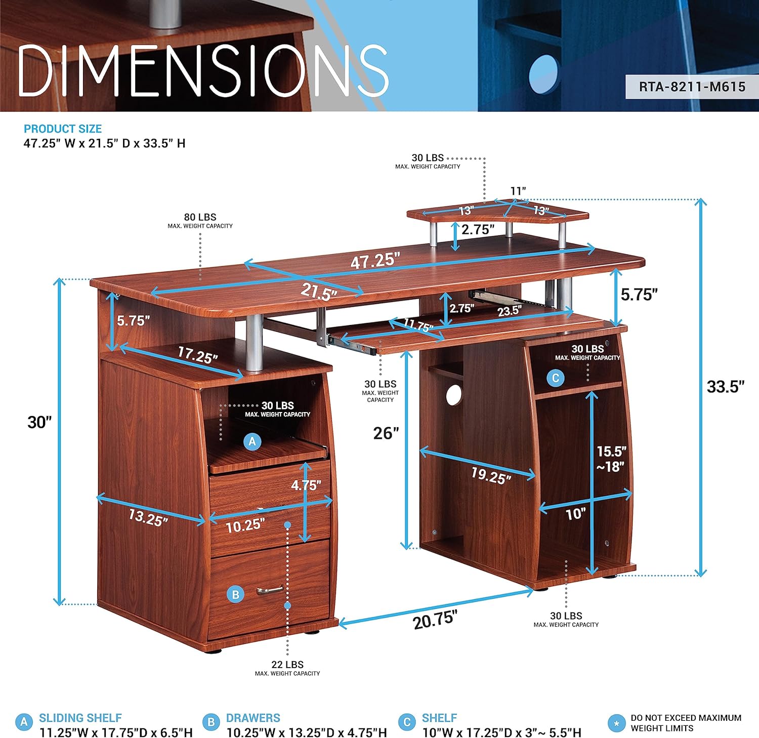 Complete Computer Workstation Desk With Storage, Mahogany - 2 BOXES