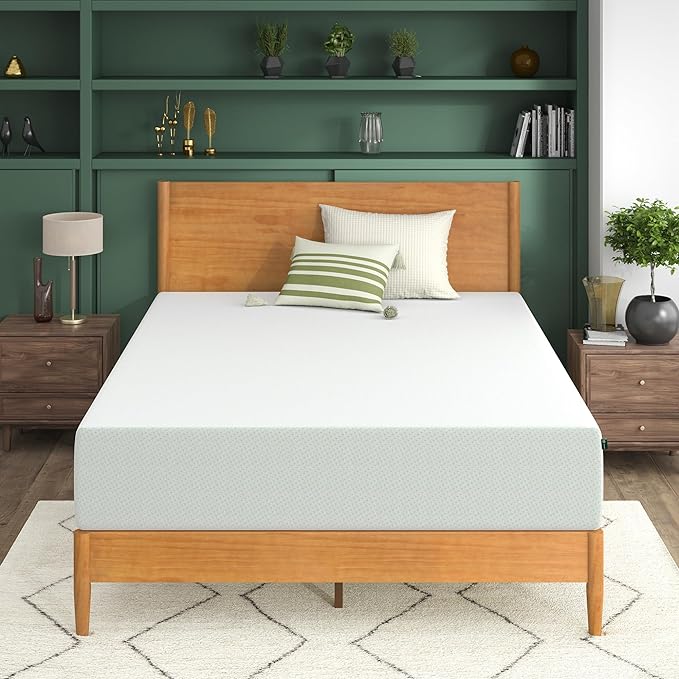 Green Tea Memory Foam Mattress, Queen, Fiberglass Free, Patented Custom Contour Support, Sturdy Base Foam, CertiPUR-US Certified, Mattress in A Box, White