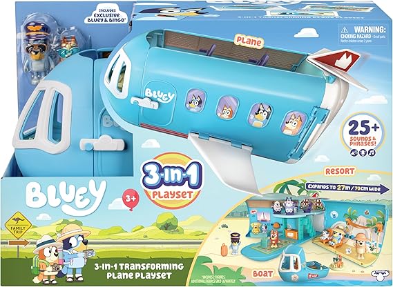 3-in-1 Transforming Plane Playset, Transforms from A Plane to A Resort and a Boat! Opens Up to Expand Out to Wide Holiday Vacation Resort Playset, Over 25 Sounds and Phrases