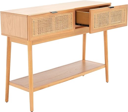 Baisley Natural 2-Drawer Lower Shelf Rattan Console Table