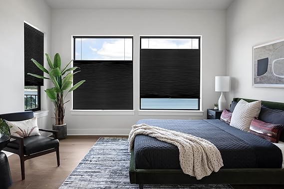 Top Down Bottom Up (TDBU) Cordless Cellular Shades, Black Set of 2