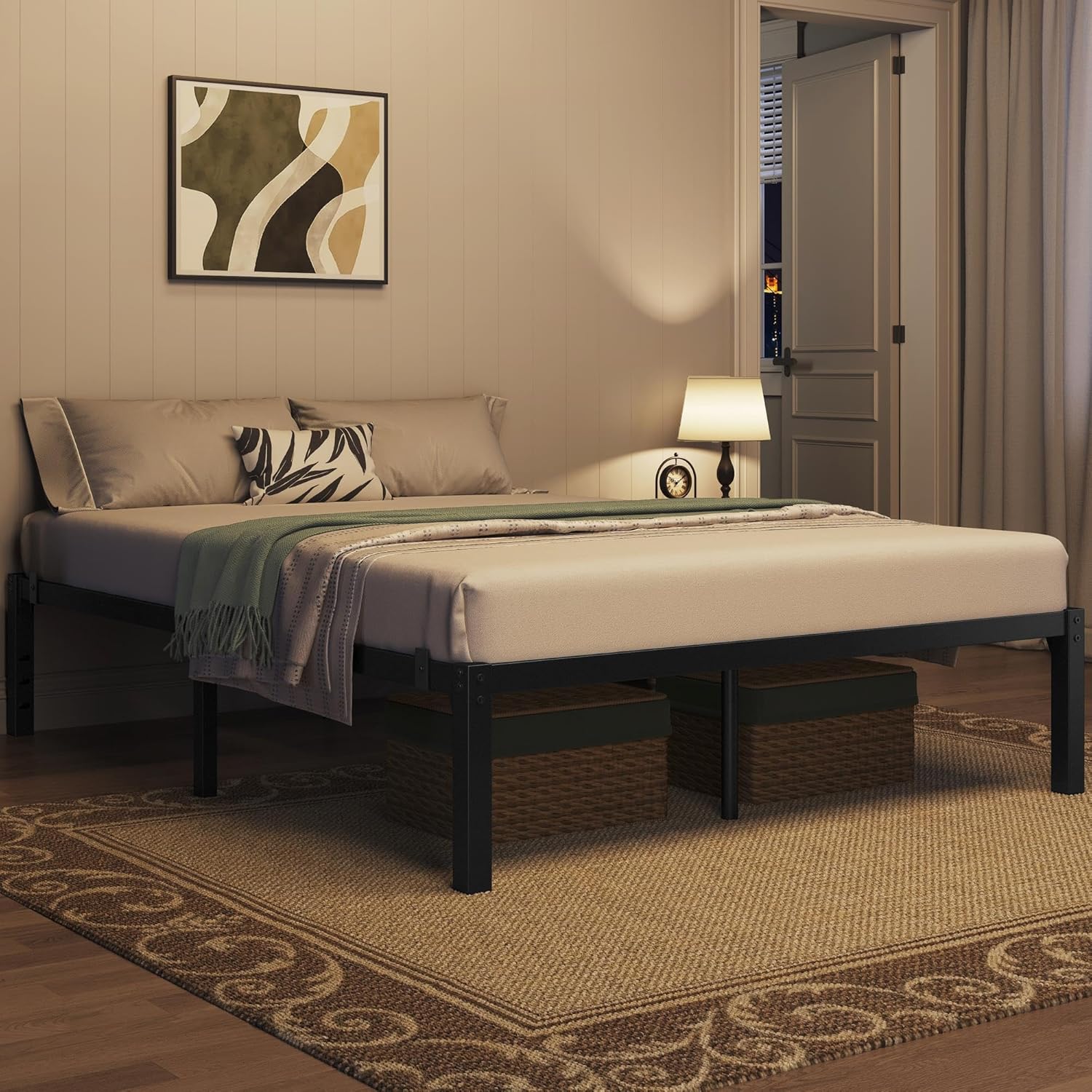 Bed Frames Heavy Duty Metal Platform Bed with Under Bed Storage, No Box Spring Needed, Easy Assembly, Sturdy Steel Slat Support, Black - Queen