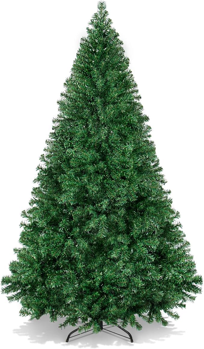 Artificial Christmas Tree, Premium Unlit Hinged Design, Dense Branches Realistic Holiday Décor w/Easy Assembly, Base