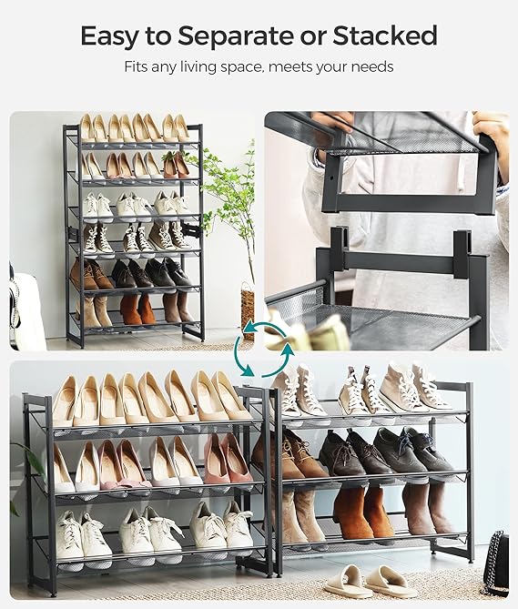 6-Tier Shoe Rack Storage, Metal Shoe Organizer Stand for Garage, Entryway