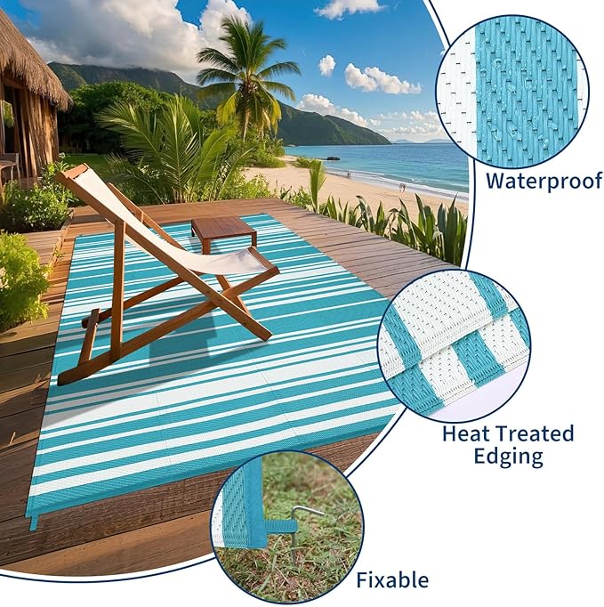 Outdoor Rug Waterproof Plastic Straw Patio Rug 10' x 14'