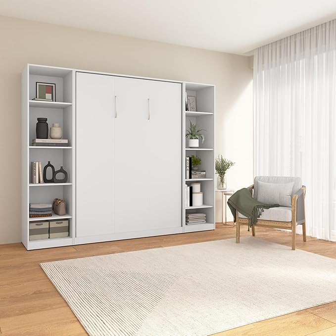 Claremont Full Murphy Bed with Closet Organizers White, Space-Saving Sleeping Arrangement for Multipurpose Room