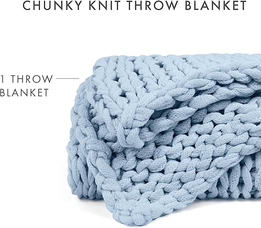 Beddings Oversized Chunky Knit Throw Blanket (Light Blue)