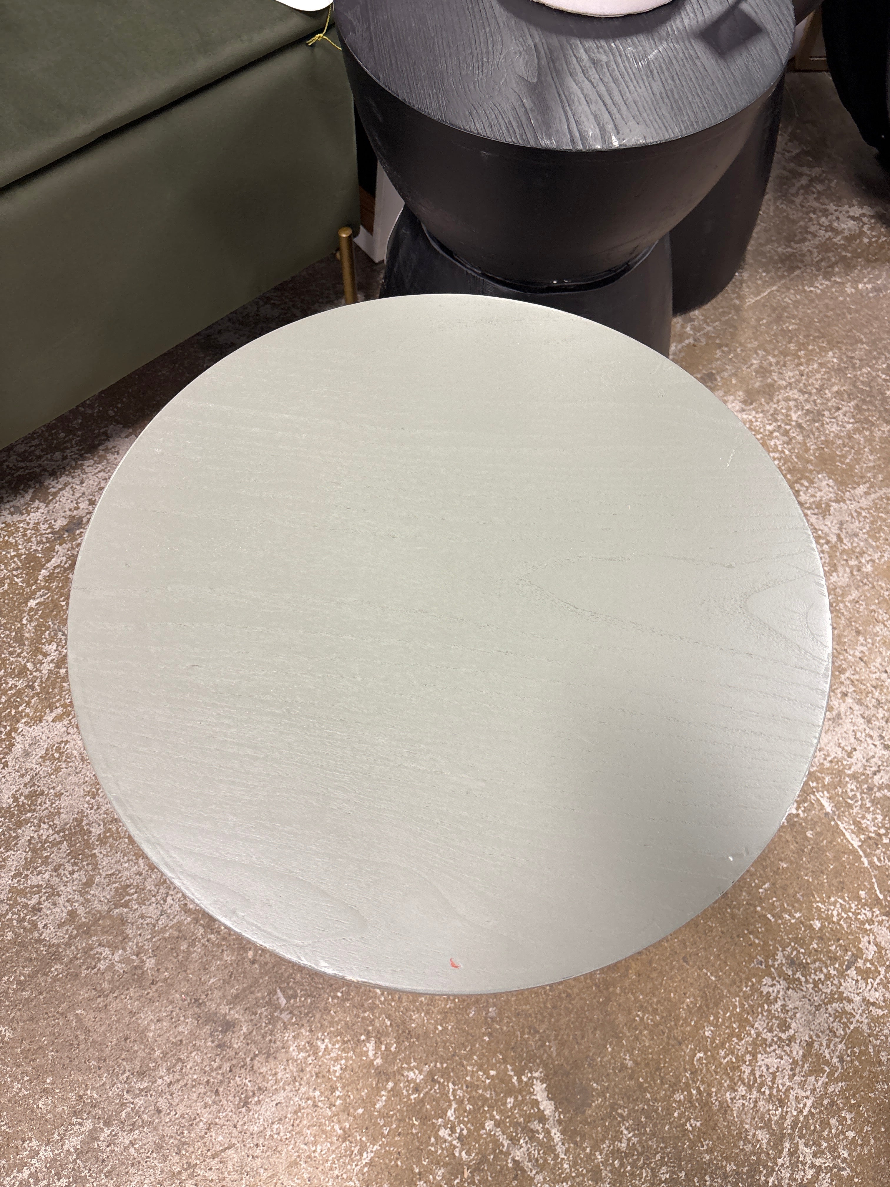 Wooden Round Pedestal Accent Side Table - Sage Green SHOWROOM ITEM