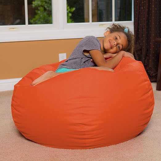 Big Comfy Bean Bag Chair: Posh Large Beanbag Chairs with Removable Cover for Kids, Teens and Adults - Polyester Cloth Puff Sack Lounger Furniture for All Ages - Solid Orange