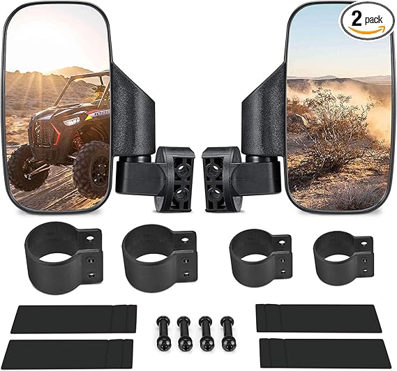 UTV Side Mirrors with Roll Bar Cage, UTV Mirrors 360 Degree Adjustable RZR Mirror Compatible with Polaris RZR Kawasaki Teryx Mule Pioneer Yamaha Rhino YXZ