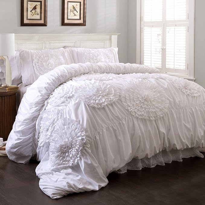 3 Piece Serena Comforter Set, King, White
