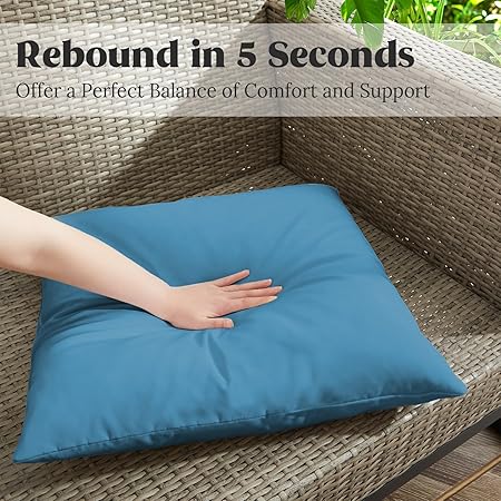 Outdoor Waterproof Throw Pillows Feathers and Down Filled Decorative Square, Pack of 2, Blue