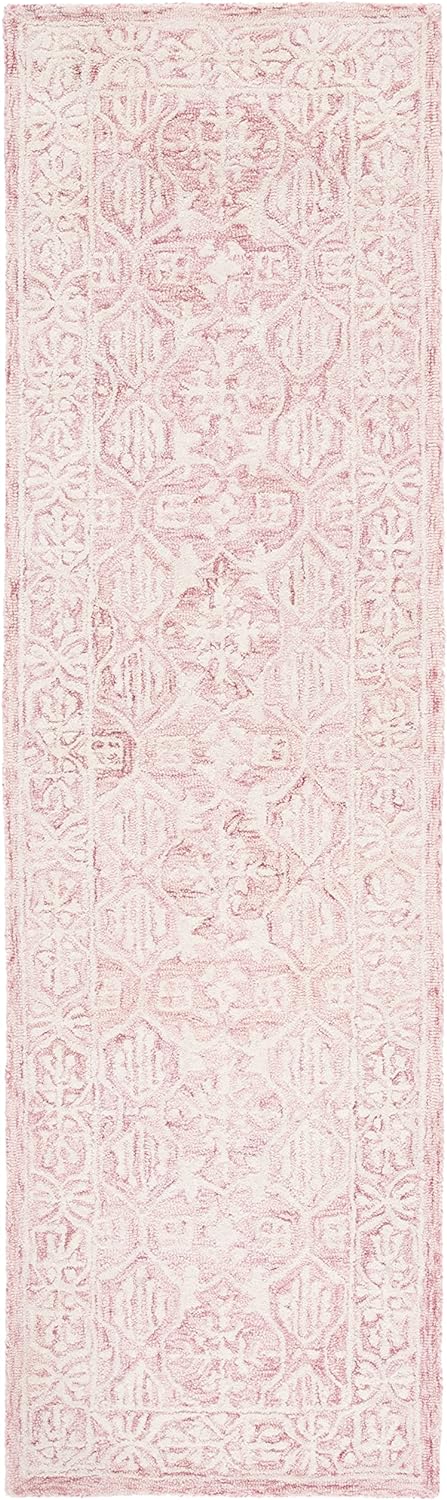 2'3" x 8', Dark Pink & Ivory, Handmade Wool Area Rug