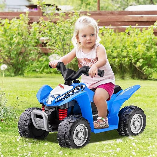 Kids Ride On ATV, 6V Electric Vehicle for Toddlers, 4 Wheeler Battery Powered Motorized Quad Toy Car for Boys Girls with LED Lights, Horn (Blue)