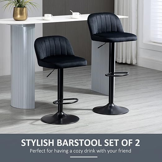 Adjustable Bar Stools 1-Piece, Velvet Counter Height Barstool, Upholstered Kitchen Stool with Swivel Seat, Steel Frame, Footrest