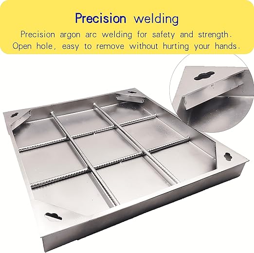 Stainless Steel Manhole Cover and Frame 28x28, B Class Square Septic Tank Lid with Base, Invisible Sewage Basin Cover, Heavy Duty Metal Inspection Lid for Driveway