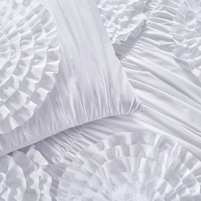 3 Piece Serena Comforter Set, King, White